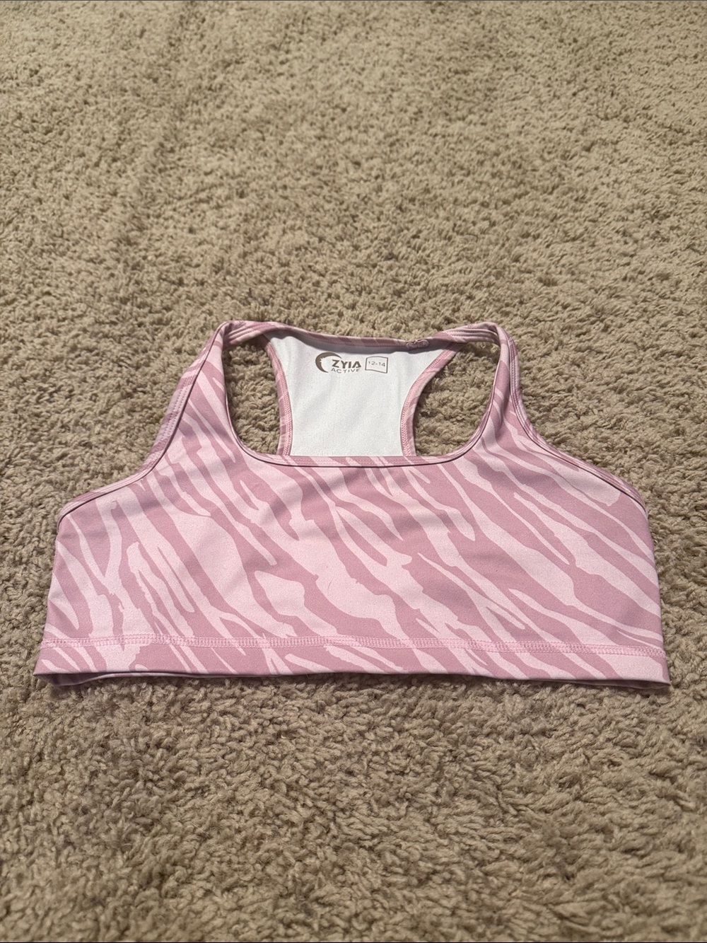 Girls Zyia Active Pink Zebra Sports Bra Size 12-14